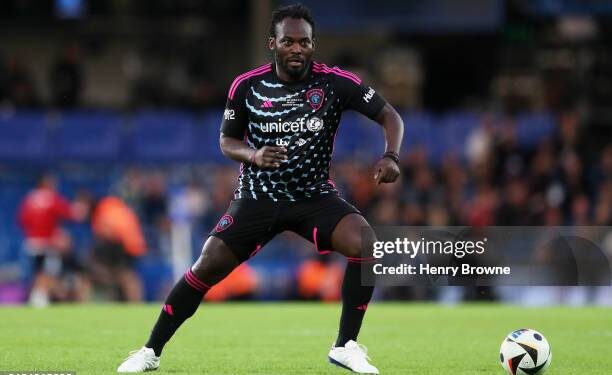 LONDON, ENGLAND - JUNE 09: Michael Essien of World XI controls the ball during Soccer Aid for UNICEF 2024 at Stamford Bridge on June 09, 2024 in London, England. (Photo by Henry Browne/Getty Images)
