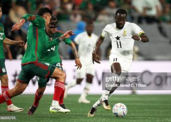 CHARLOTTE, NORTH CAROLINA - OCTOBER 14: Elisha Owusu #11 of Ghana dribbles the ball during the first half of their match against México at Bank of America Stadium on October 14, 2023 in Charlotte, North Carolina.  (Photo by Jared C. Tilton/Getty Images)
