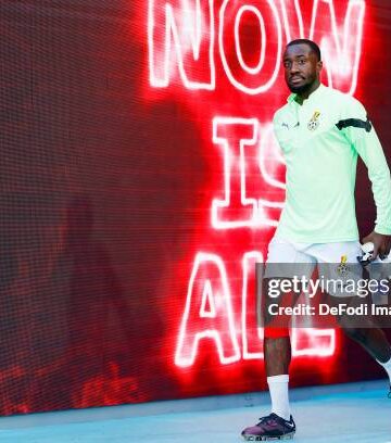 AL RAYYAN, QATAR - NOVEMBER 28: Elisha Owusu of Ghana looks on prior to the FIFA World Cup Qatar 2022 Group H match between Korea Republic and Ghana at Education City Stadium on November 28, 2022 in Al Rayyan, Qatar. (Photo by Manuel Reino Berengui/DeFodi Images via Getty Images)