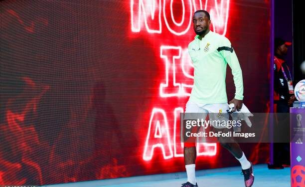 AL RAYYAN, QATAR - NOVEMBER 28: Elisha Owusu of Ghana looks on prior to the FIFA World Cup Qatar 2022 Group H match between Korea Republic and Ghana at Education City Stadium on November 28, 2022 in Al Rayyan, Qatar. (Photo by Manuel Reino Berengui/DeFodi Images via Getty Images)