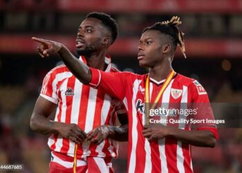 SEVILLE, SPAIN - APRIL 06: Iñaki Williams and Nico Williams of Athletic Club celebrates following their team's victory in the penalty shoot out after the Copa Del Rey Final match between Athletic Club and Real Mallorca at Estadio de La Cartuja on April 06, 2024 in Seville, Spain. (Photo by Cristian Trujillo/Quality Sport Images/Getty Images)