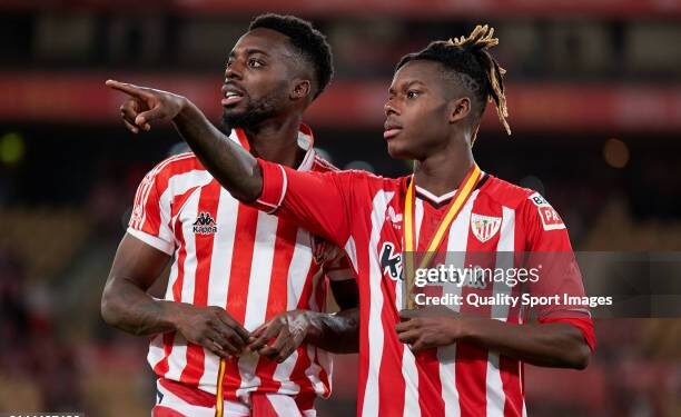 SEVILLE, SPAIN - APRIL 06: Iñaki Williams and Nico Williams of Athletic Club celebrates following their team's victory in the penalty shoot out after the Copa Del Rey Final match between Athletic Club and Real Mallorca at Estadio de La Cartuja on April 06, 2024 in Seville, Spain. (Photo by Cristian Trujillo/Quality Sport Images/Getty Images)