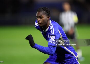 LEICESTER, ENGLAND - JANUARY 08: Kirsten Otchere of Leicester City during the Leicester City U21 v Newcastle United U21  Premier League 2 match at Leicester City Training Ground, Seagrave on January 08, 2024 in Leicester, United Kingdom. (Photo by Plumb Images/Leicester City FC via Getty Images)