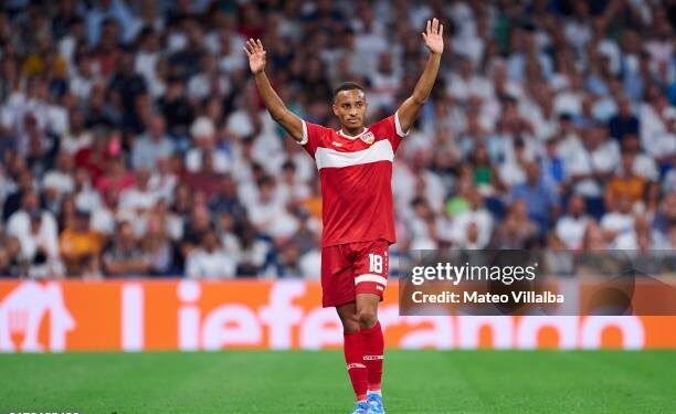 MADRID, SPAIN - SEPTEMBER 17: Jamie Leweling of VfB Stuttgart reacts during the UEFA Champions League 2024/25 League Phase MD1 match between Real Madrid CF and VfB Stuttgart at Estadio Santiago Bernabeu on September 17, 2024 in Madrid, Spain. (Photo by Mateo Villalba/Getty Images)
