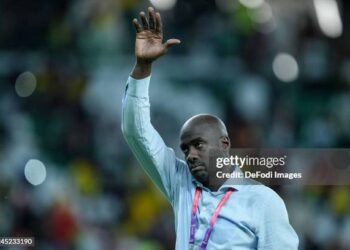 AL RAYYAN, QATAR - NOVEMBER 28: head coach Otto Addo of Ghana gestures after the FIFA World Cup Qatar 2022 Group H match between Korea Republic and Ghana at Education City Stadium on November 28, 2022 in Al Rayyan, Qatar. (Photo by Mohammad Karamali/DeFodi Images via Getty Images)