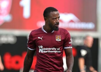 NORTHAMPTON, ENGLAND - AUGUST 17: Tariqe Fosu of Northampton Town in action during the Sky Bet League One match between Northampton Town  and Exeter City  at Sixfields on August 17, 2024 in Northampton, England. (Photo by Pete Norton/Getty Images)