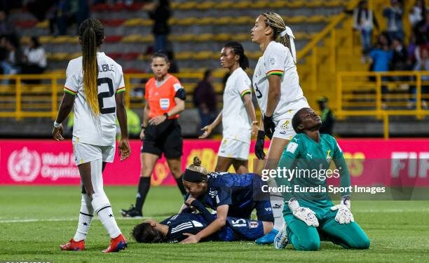 BOGOTA, COLOMBIA - SEPTEMBER 05: Miku Hayama of Japan (C) celebrating her goal with her teammates during a Group E match between Japan and Ghana as part of FIFA U-20 Women's World Cup Colombia 2024 at Estadio Metropolitano de Techo on September 5, 2024 in Bogota, Colombia. (Photo by Martín Fonseca/Eurasia Sport Images/Getty Images)