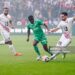 Himad ABDELLI of Angers and Augustine BOAKYE of Saint Etienne and Florent HANIN of Angers during the Ligue 1 MCDonald's match between Angers and Saint Etienne at Stade Raymond Kopa on October 26, 2024 in Angers, France. (Photo by Eddy Lemaistre/Icon Sport via Getty Images)