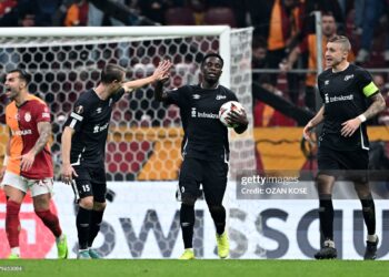 Elfsborg's Ghanian midfielder #10 Michael Baidoo celebrates after scoring a penalty kick for his team's second goal   during the UEFA Europa League 1st round day 3 football match between Galatasaray and IF Elfsborg at the Rams Park Ali Samiyen Sport Complex Stadium in Istanbul on October 23, 2024. (Photo by Ozan KOSE / AFP) (Photo by OZAN KOSE/AFP via Getty Images)