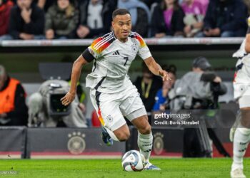 MUNICH, GERMANY - OCTOBER 14: Jamie Leweling of Germany
runs with the ball during the UEFA Nations League 2024/25 League A Group A3 match between Germany and Netherlands at Allianz Arena on October 14, 2024 in Munich, Germany. (Photo by Boris Streubel/Getty Images)