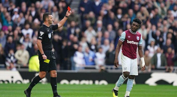 Kudus ejected after a heated altercation in the West Ham vs Tottenham match