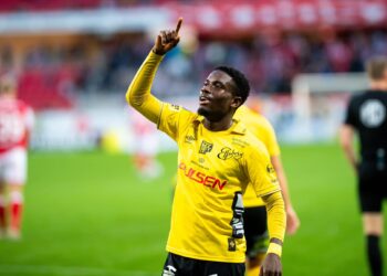 KALMAR, SVERIGE 20240929 IF Elfsborgs Michael Baidoo firar sitt 3-1 mal under sˆndagens fotbollsmatch i allsvenskan mellan Kalmar FF och IF Elfsborg pa Guldfageln arena. KALMAR SVERIGE x10760x *** KALMAR, SWEDEN 20240929 IF Elfsborgs Michael Baidoo celebrates his 3-1 goal during Sundays Allsvenskan soccer match between Kalmar FF and IF Elfsborg at Guldfageln arena KALMAR SWEDEN x10760x PUBLICATIONxNOTxINxDENxNORxSWExFIN Copyright: xPatricxSˆderstrˆm/TTx ALLSVENSKAN KALMAR-ELFSBORG