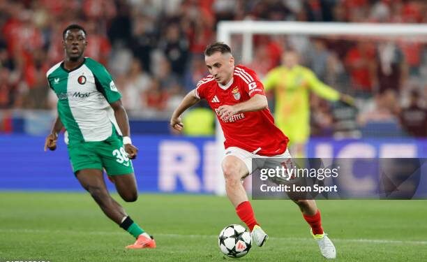 Akturkoglu of SL Benfica, Ibrahim Osman of Feyenoord during the UEFA Champions League match between Benfica and Feyenoord at Estadio da Luz on October 23, 2024 in Lisbon, Portugal. (Photo by Carlos Silva/Icon Sport via Getty Images)