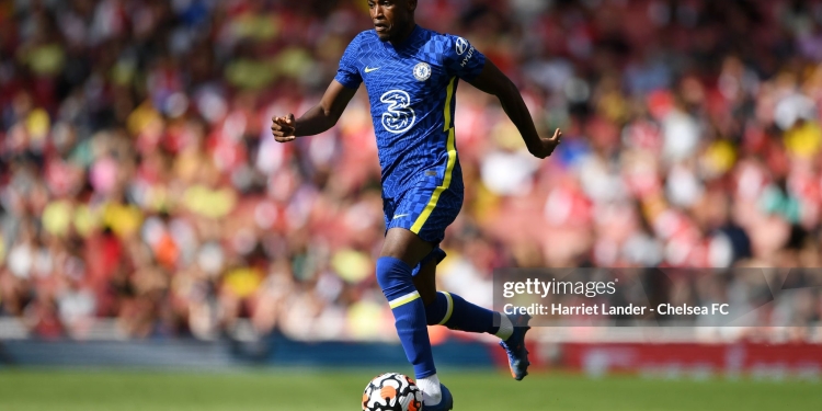 LONDON, ENGLAND - AUGUST 01: Baba Rahman of Chelsea runs with the ball during the Pre-Season Friendly match between Arsenal and Chelsea at Emirates Stadium on August 01, 2021 in London, England. (Photo by Harriet Lander - Chelsea FC/Chelsea FC via Getty Images)