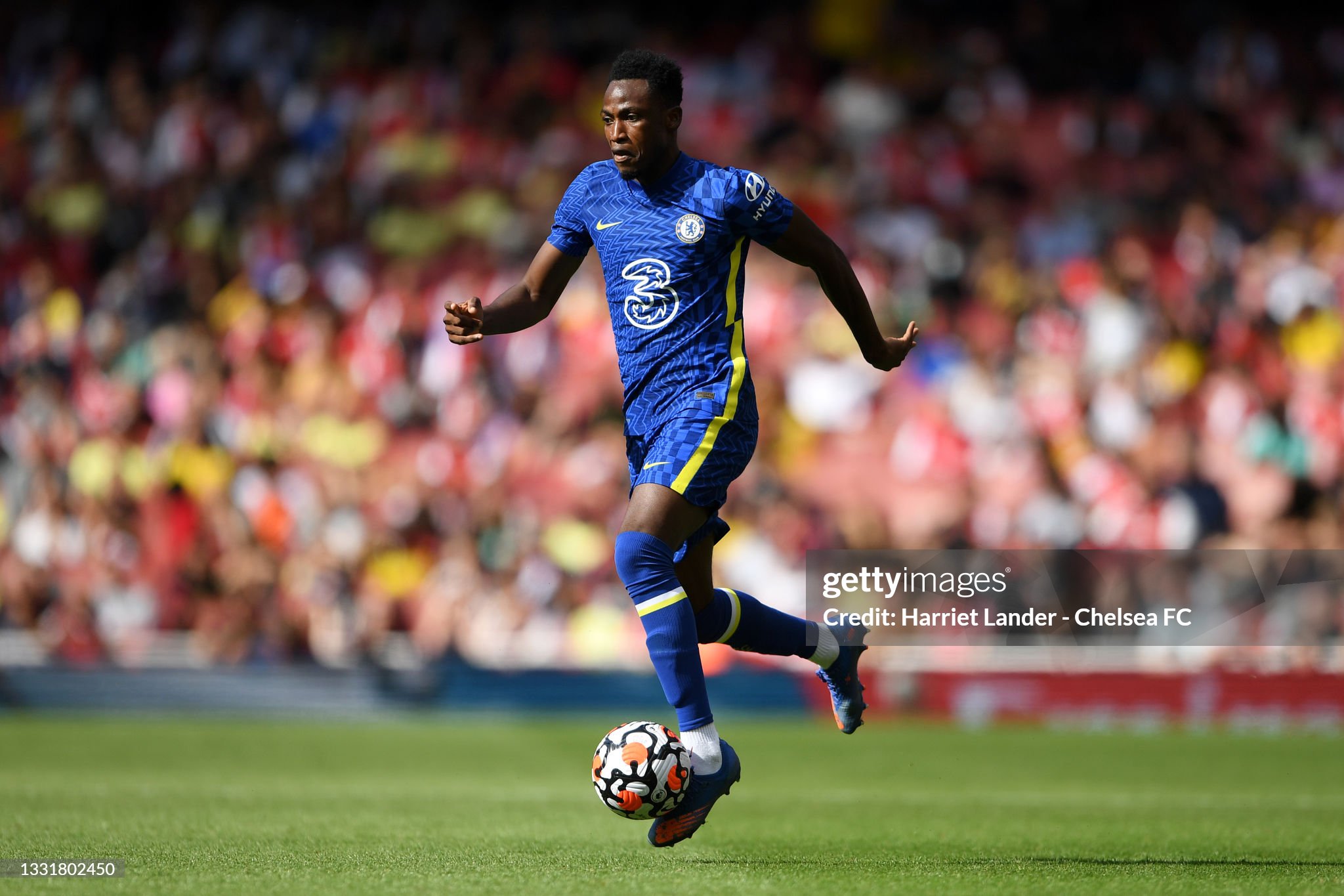 LONDON, ENGLAND - AUGUST 01: Baba Rahman of Chelsea runs with the ball during the Pre-Season Friendly match between Arsenal and Chelsea at Emirates Stadium on August 01, 2021 in London, England. (Photo by Harriet Lander - Chelsea FC/Chelsea FC via Getty Images)