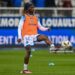 Auxerre's Ghanaian defender Gideon Mensah warms up prior to the French L1 football match between AJ Auxerre and Stade Rennais at Stade de l'Abbe-Deschamps in Auxerre, central France on March 11, 2023. (Photo by ARNAUD FINISTRE / AFP) (Photo by ARNAUD FINISTRE/AFP via Getty Images)