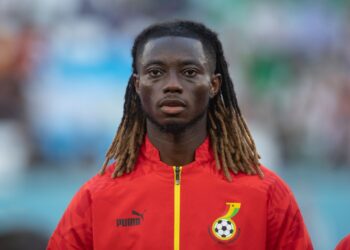 AL RAYYAN, QATAR - NOVEMBER 28: Gideon Mensah of Ghana ahead of the FIFA World Cup Qatar 2022 Group H match between Korea Republic and Ghana at Education City Stadium on November 28, 2022 in Al Rayyan, Qatar. (Photo by Visionhaus/Getty Images)