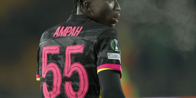 ALMATY, KAZAKHSTAN - DECEMBER 12: Ato Ampah of Chelsea looks on during the UEFA Conference League 2024/25 League Phase MD5 match between FC Astana and Chelsea FC at Almaty Ortalyk Stadion on December 12, 2024 in Almaty, Kazakhstan. (Photo by Chris Lee - Chelsea FC/Chelsea FC via Getty Images)