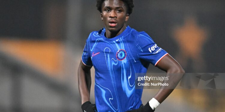 Ato Ampah (55 Chelsea) looks on during the EFL Trophy match between Cambridge United and Chelsea Under 21s at the Cledara Abbey Stadium in Cambridge, United Kingdom, on November 5, 2024. (Photo by MI News/NurPhoto via Getty Images)