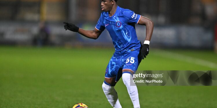 Ato Ampah (55 Chelsea) plays during the EFL Trophy match between Cambridge United and Chelsea Under 21s at the Cledara Abbey Stadium in Cambridge, on November 5, 2024. (Photo by MI News/NurPhoto via Getty Images)