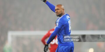 LIVERPOOL, ENGLAND - DECEMBER 26: Jordan Ayew of Leicester City celebrates scoring his team's first goal during the Premier League match between Liverpool FC and Leicester City FC at Anfield on December 26, 2024 in Liverpool, England. (Photo by Jan Kruger/Getty Images)