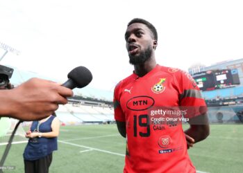 CHARLOTTE, NORTH CAROLINA - OCTOBER 13: Iñaki Williams of Ghana speaks to the media during a mix zone ahead of the friendly martch against Mexico at Bank of America Stadium on October 13, 2023 in Charlotte, North Carolina. (Photo by Omar Vega/Getty Images)