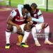 LONDON, ENGLAND - DECEMBER 21: Mohammed Kudus of West Ham United celebrates scoring his team's first goal with teammate Crysencio Summerville during the Premier League match between West Ham United FC and Brighton & Hove Albion FC at London Stadium on December 21, 2024 in London, England. (Photo by Bryn Lennon/Getty Images)