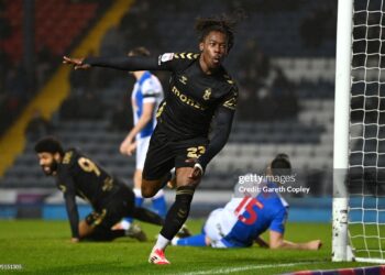 BLACKBURN, ENGLAND - JANUARY 21: Brandon Thomas-Asante of Coventry celebrates scoring second goal  during the Sky Bet Championship match between Blackburn Rovers FC and Coventry City FC at Ewood Park on January 21, 2025 in Blackburn, England. (Photo by Gareth Copley/Getty Images)