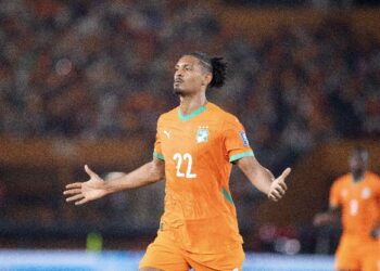 Sebastien Haller of Cote dIvoire celebrates goal during the FIFA World Cup Qualifiers 2026 match between Cote dIvoire and Gambia at Felix Houphouet Boigny Stadium in Abidjan, Cote dIvoire on 24 March 2025 ©Mohamed Aly/BackpagePix