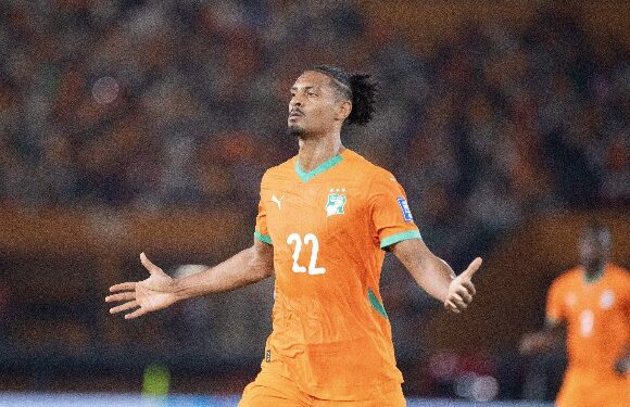 Sebastien Haller of Cote dIvoire celebrates goal during the FIFA World Cup Qualifiers 2026 match between Cote dIvoire and Gambia at Felix Houphouet Boigny Stadium in Abidjan, Cote dIvoire on 24 March 2025 ©Mohamed Aly/BackpagePix