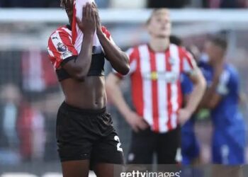 SOUTHAMPTON, ENGLAND - OCTOBER 19: Kamaldeen Sulemana of Southampton shows dejection after the Premier League match between Southampton FC and Leicester City FC at St Mary's Stadium on October 19, 2024 in Southampton, England. (Photo by Ryan Pierse/Getty Images)