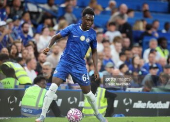 Genesis Antwi of Chelsea plays during the VisitMalta weekender soccer match between Chelsea FC and Bayer 04 Leverkusen at Stamford Bridge in London, United Kingdom, on August 8, 2025. (Photo by Domenic Aquilina/NurPhoto via Getty Images)