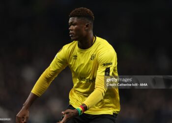 LONDON, ENGLAND - JANUARY 30: Terry Yegbe of IF Elfsborg during the UEFA Europa League 2024/25 League Phase MD8 match between Tottenham Hotspur and IF Elfsborg at Tottenham Hotspur Stadium on January 30, 2025 in London, England. (Photo by Catherine Ivill - AMA/Getty Images)
