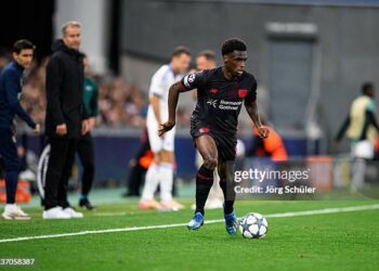 COPENHAGEN, DENMARK - SEPTEMBER 18: <> during the UEFA Champions League 2025/26 League Phase MD1 match between F.C. Copenhagen and Bayer 04 Leverkusen at Parken Stadium on September 18, 2025 in Copenhagen, Denmark. (Photo by Jörg Schüler/Bayer 04 Leverkusen via Getty Images)