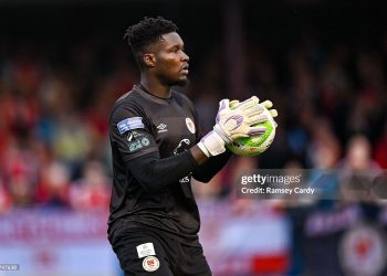 Louth , Ireland - 22 August 2025; St Patrick's Athletic goalkeeper Joseph Anang during the SSE Airtricity Men's Premier Division match between Drogheda United and St Patrick's Athletic at Sullivan & Lambe Park in Drogheda, Louth. (Photo By Ramsey Cardy/Sportsfile via Getty Images)