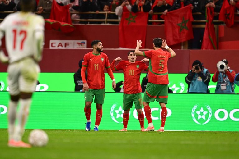 Brahim Diaz of Morocco celebrates goal with teammates during the 2025 Africa Cup of Nations AFCON match between Morocco and Mali at the Prince Moulay Abdellah Stadium in Rabat, Morocco on 26 December 2025 ©Nabil Ramdani/BackpagePix