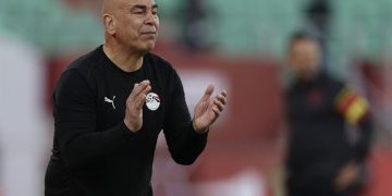Egypt's head coach Hossam Hassan gestures during the Africa Cup of Nations (CAN) Group B football match between Angola and Egypt at Adrar Stadium in Agadir on December 29, 2025. AFP