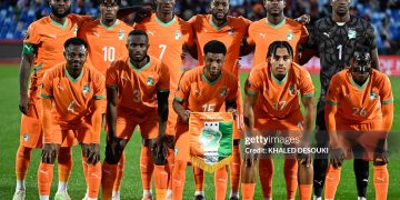 The Ivory Coast team line up ahead of the Africa Cup of Nations (CAN) Group F football match between Ivory Coast and Mozambique at Marrakesh Stadium in Marrakesh on December 24, 2025. (Photo by Khaled DESOUKI / AFP via Getty Images)
