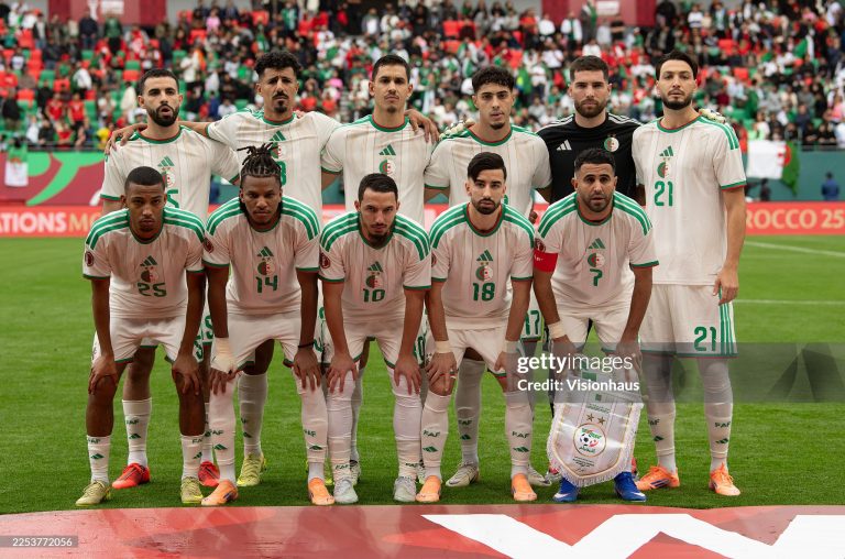 RABAT, MOROCCO - DECEMBER 24: Algeria players pose for a team photograph prior to the Africa Cup Of Nations Group E match between Algeria and Sudan at Prince Heritier El Hassam Stadium on December 24, 2025 in Rabat, Morocco. (Photo by Visionhaus/Getty Images)