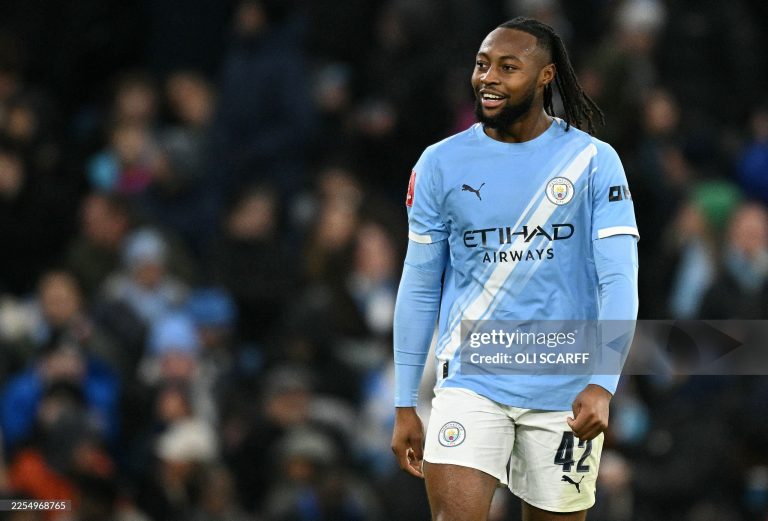 Manchester City's Ghanaian midfielder #42 Antoine Semenyo celebrates scoring the team's sixth goal during the English FA Cup third round football match between Manchester City and Exeter City at the Etihad Stadium in Manchester, north west England, on January 10, 2026. (Photo by Oli SCARFF / AFP via Getty Images) / RESTRICTED TO EDITORIAL USE. No use with unauthorized audio, video, data, fixture lists, club/league logos or 'live' services. Online in-match use limited to 120 images. An additional 40 images may be used in extra time. No video emulation. Social media in-match use limited to 120 images. An additional 40 images may be used in extra time. No use in betting publications, games or single club/league/player publications. /