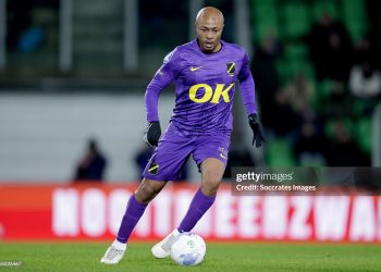 GRONINGEN, NETHERLANDS - JANUARY 10: Andre Ayew of NAC Breda  during the Dutch Eredivisie  match between FC Groningen v NAC Breda at the Hitachi Capital Mobility Stadion on January 10, 2026 in Groningen Netherlands (Photo by Rico Brouwer/Soccrates/Getty Images)