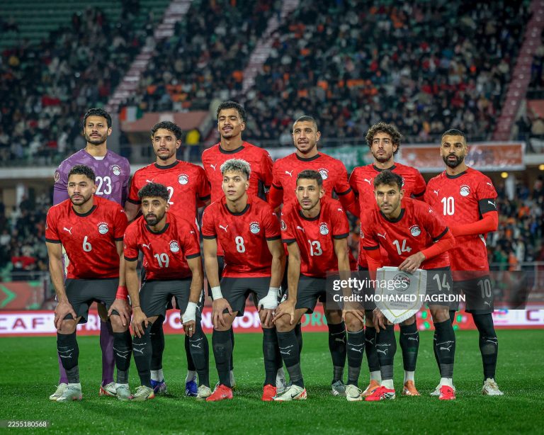 The Team photo of the Egyptian national team before the match between Egypt vs Ivory Coast in the African Cup of Nations 2025 - Quarter Finals Round at Grand Stade D'Agadir, Agadir, Morocco (Photo by Mohamed Tageldin / Middle East Images / AFP via Getty Images)