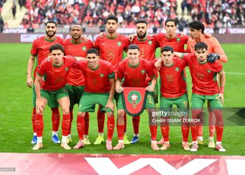 The Morocco team poses for a group photo ahead of the match between Morocco and Tanzania at Prince Moulay Abdellah Stadium in Rabat on January 4 2025. The match is played as part of the group stage qualifiers of the Africa Cup of Nations hosted by Morocco. (Photo by Issam Zerrok / Hans Lucas / AFP via Getty Images)