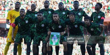 Nigeria's team poses before the Africa Cup of Nations (CAN) quarter-final football match between Algeria and Nigeria at the Grand stadium in Marrakesh on January 10, 2026. (Photo by Paul ELLIS / AFP via Getty Images)