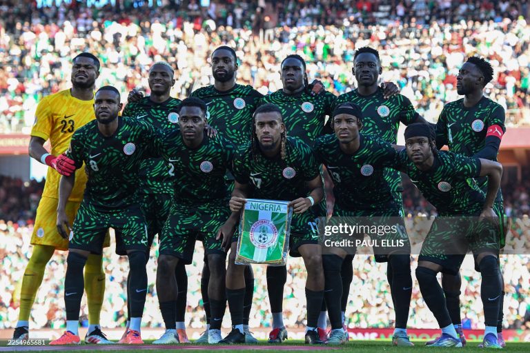 Nigeria's team poses before the Africa Cup of Nations (CAN) quarter-final football match between Algeria and Nigeria at the Grand stadium in Marrakesh on January 10, 2026. (Photo by Paul ELLIS / AFP via Getty Images)