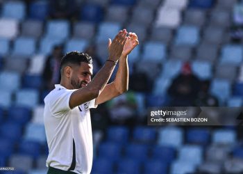 Algeria's forward #7 Riyad Mahrez arrives for the Africa Cup of Nations (CAN) quarter-final football match between Algeria and Nigeria at the Grand stadium in Marrakesh on January 10, 2026. (Photo by SEBASTIEN BOZON / AFP via Getty Images)