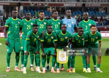 TANGIER, MOROCCO - DECEMBER 30:  Senegal players pose for a team photograph prior to the Africa Cup Of Nations Group D match between Benin and Senegal at the Grand Stade de Tanger on December 30, 2025 in Tangier, Morocco. (Photo by Visionhaus/Getty Images)