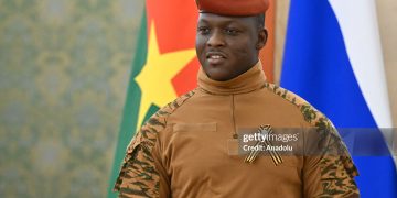 MOSCOW, RUSSIA - MAY 10: (----EDITORIAL USE ONLY - MANDATORY CREDIT - 'STANISLAV KRASILNIKOV / HOST PHOTO AGENCY RIA NOVOSTI / HANDOUT' - NO MARKETING NO ADVERTISING CAMPAIGNS - DISTRIBUTED AS A SERVICE TO CLIENTS----) President of Russia Vladimir Putin meets with President of Burkina Faso Ibrahim Traor during celebrations of the 80th anniversary of Victory in the Great Patriotic War in Moscow, Russia on May 10, 2025. (Photo by Stanislav Krasilnikov / RIA Novosti/Anadolu via Getty Images)