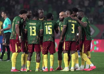 Cameroon team during the Africa Cup of Nations (CAN) Group F football match between Cameroon and Gabon at Adrar Stadium in Agadir, Morocco on December 24, 2025. Photo by Philip Poupin/ABACAPRESS.COM