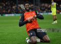 LUTON, ENGLAND - OCTOBER 31:  Gideon Kodua of Luton Town  celebrates the winning goal during the Emirates FA Cup First Round match between Luton Town and Forest Green Rovers on October 31, 2025 in Luton, England. (Photo by Eddie Keogh/Getty Images)